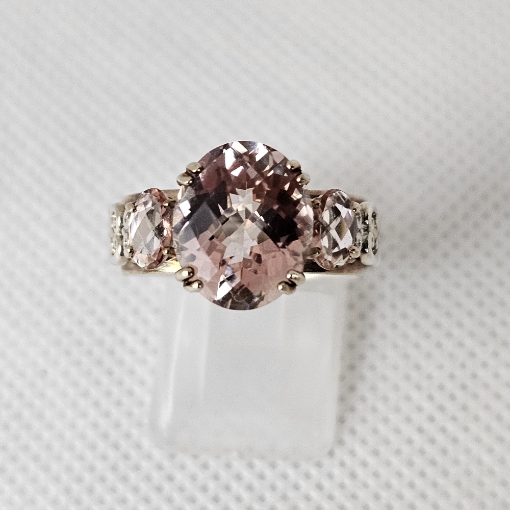 Natural Gems En Vogue Retired Morganite Palladium Rose Gold 925 Ring Sz 8! - Picture 5 of 17